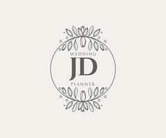 jd initialen brief hochzeitsmonogramm logos sammlung, handgezeichnete moderne minimalistische und florale vorlagen für einladungskarten, save the date, elegante identität für restaurant, boutique, café im vektor