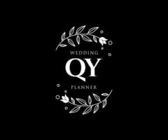 qynitials brief hochzeitsmonogramm logos sammlung, handgezeichnete moderne minimalistische und florale vorlagen für einladungskarten, save the date, elegante identität für restaurant, boutique, café im vektor