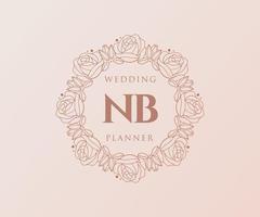 nb initialen brief hochzeitsmonogramm logos sammlung, handgezeichnete moderne minimalistische und florale vorlagen für einladungskarten, save the date, elegante identität für restaurant, boutique, café im vektor