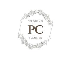 pc initialen brief hochzeit monogramm logos sammlung, handgezeichnete moderne minimalistische und florale vorlagen für einladungskarten, save the date, elegante identität für restaurant, boutique, café im vektor