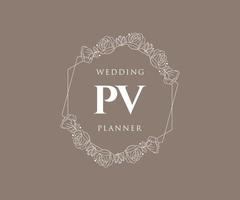 pv initialer brev bröllop monogram logotyper samling, hand dragen modern minimalistisk och blommig mallar för inbjudan kort, spara de datum, elegant identitet för restaurang, boutique, Kafé i vektor