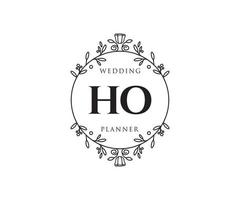 ho initialen brief hochzeitsmonogramm logos sammlung, handgezeichnete moderne minimalistische und florale vorlagen für einladungskarten, save the date, elegante identität für restaurant, boutique, café im vektor