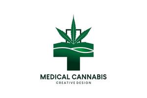 Symbol für medizinisches Cannabis plus Logo-Design mit kreativem, einfachem Konzept vektor