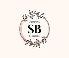 sb initialen brief hochzeitsmonogramm logos sammlung, handgezeichnete moderne minimalistische und florale vorlagen für einladungskarten, save the date, elegante identität für restaurant, boutique, café im vektor