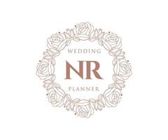 nr initialen brief hochzeitsmonogramm logos sammlung, handgezeichnete moderne minimalistische und florale vorlagen für einladungskarten, save the date, elegante identität für restaurant, boutique, café im vektor