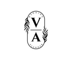 va initialen brief hochzeitsmonogramm logos sammlung, handgezeichnete moderne minimalistische und florale vorlagen für einladungskarten, save the date, elegante identität für restaurant, boutique, café im vektor