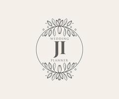 ji initialen brief hochzeitsmonogramm logos sammlung, handgezeichnete moderne minimalistische und florale vorlagen für einladungskarten, save the date, elegante identität für restaurant, boutique, café im vektor