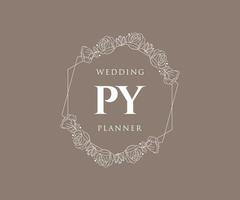 py initialen brief hochzeit monogramm logos sammlung, handgezeichnete moderne minimalistische und florale vorlagen für einladungskarten, save the date, elegante identität für restaurant, boutique, café im vektor