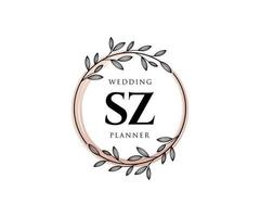 sz initialen brief hochzeitsmonogramm logos sammlung, handgezeichnete moderne minimalistische und florale vorlagen für einladungskarten, save the date, elegante identität für restaurant, boutique, café im vektor