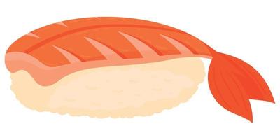 Cartoon-Garnelen-Sushi. japanische küche, traditionelle lebensmittelikone lokalisiert auf weißem hintergrund vektor