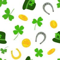 shamrockblätter, münze, irlandkarte, hut, hufeisen, kesselvektorillustrationssatz, ein symbol einer nationalen identität irlands und seiner frühlingsferien, st patrick's day, niedlicher karikaturstil vektor