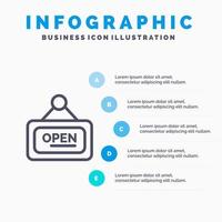 marknadsföring styrelse tecken öppen linje ikon med 5 steg presentation infographics bakgrund vektor