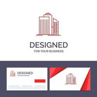 kreative visitenkarte und logo-vorlage wolkenkratzer architektur gebäude business office immobilien vektorillustration vektor