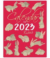 das cover und die vorlage des kalenders 2023 mit hasen in der farbe des jahres 2023. zum bedrucken auf papier geeignet. Banner, Flyer, Postkarte vektor