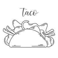 Taco-Doodle-Illustration. Tintenskizze gefüllter Tartilla vektor