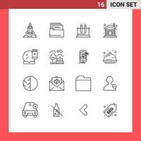 Mobile Interface Gliederungssatz von 16 Piktogrammen von Gesichts-Make-up-Gesichtsbasis-Test-Home-Holz-editierbaren Vektordesign-Elementen vektor
