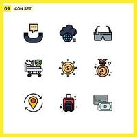 9 kreative Symbole moderne Zeichen und Symbole der Wirtschaftsversicherung Geräteräder Bett editierbare Vektordesign-Elemente vektor