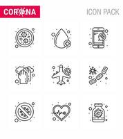 Corona-Virus-Krankheit 9-Zeilen-Icon-Pack saugt als verbotenes Infrarot-Online-Händewaschen Virus-Coronavirus 2019nov-Krankheitsvektor-Designelemente vektor