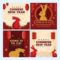 kinesisk ny år social media mallar med vatten kanin tema vektor