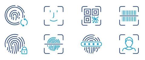 Symbol für biometrische Identifikationslinie. Piktogramm zur Überprüfung des Fingerabdrucks. Passwortschutz und -änderung. qr-code und barcode-scanning-umrisssymbol. editierbarer Strich. isolierte Vektorillustration. vektor