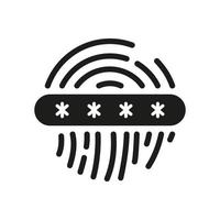 Touch-ID-Datenschutzkonzept-Silhouetten-Symbol. Zugangsschild mit Fingerabdruck. einzigartiges biometrisches Identifikations-Glyphen-Piktogramm. Fingerabdruck-Passwort-Symbol. Fingerabdruck-Code. isolierte Vektorillustration. vektor