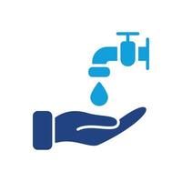 Waschen Sie Ihre Hände Silhouette Symbol. Wassertropfen, Wasserhahn oder Wasserhahn, Farbsymbol der menschlichen Hand. Vorkehrungen gegen Viren und Bakterien. präventionspiktogramm für medizinisches plakat. isolierte Vektorillustration. vektor