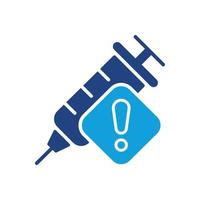 Impfstoff-Warnschattenbild-Symbol. Impfspritze mit Warnzeichen. Vorsichtsmaßnahmen in Bezug auf Drogen, Dope, Betäubungsmittelspritzen-Farbsymbol. isolierte Vektorillustration. vektor