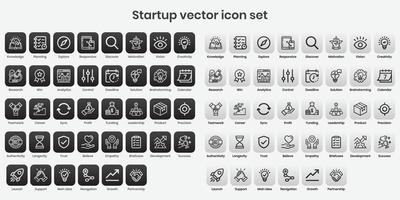 Startvektor-Icon-Set. Schwarz-Weiß-Icon-Serie mit Linie und Strich vektor