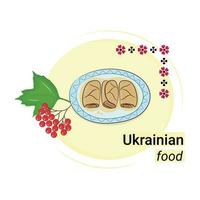 gericht der nationalen ukrainischen küche, kohlrouladen, flacher vektor, isoliert auf weiß, aufschrift ukrainisches essen, aufkleber vektor