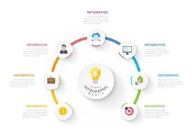Infografik-Vorlage für Unternehmen. 7 Schritte modernes Mindmap-Diagramm mit Kreisthemen, Präsentationsvektor-Infografik.