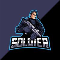 soldat maskot esports gaming logotyp vektor