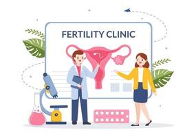 fertilitet klinik på infertilitet behandling för par och handtag i vitro befruktning program i platt tecknad serie hand dragen mallar illustration vektor