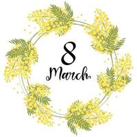 glückliche grußkarten zum frauentag. 8. März mit gelbem Blumenkranz vektor