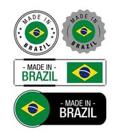 uppsättning av tillverkad i Brasilien etiketter, logotyp, Brasilien flagga, Brasilien produkt emblem vektor