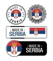 uppsättning av tillverkad i serbia etiketter, logotyp, serbia flagga, serbia produkt emblem vektor