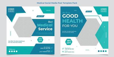 medicinsk sjukvård fyrkant flygblad och social media posta mall design vektor