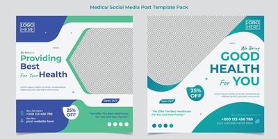 medicinsk sjukvård fyrkant flygblad och social media posta mall design vektor