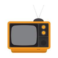 Retro-Fernseher. Flacher orangefarbener Fernseher mit Antennensymbol, isoliert auf weißem Hintergrund. Vektor-Illustration vektor
