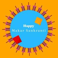 Happy Makar Sankranti Banner mit bunten Drachen- und Charkhi-Objekten vektor
