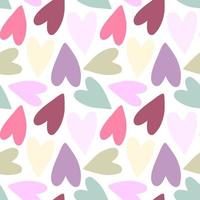Nahtloses Muster aus farbenfrohen handgezeichneten Herzen in rosa Farbtönen und isoliertem Hintergrund. design für valentinstag, hochzeit und muttertagsfeier, grußkarte, wohnkultur, textil, geschenkpapier. vektor