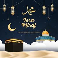 isra mikraj de natt resa av profet muhammad illustration baner design vektor