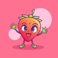 niedliche entzückende karikatur glückliche erdbeerillustration für aufkleberikonenmaskottchen und -logo vektor