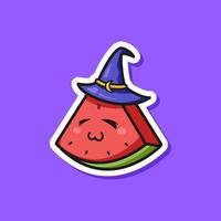 söt förtjusande tecknad serie magi trollkarl vattenmelon frukt illustration för klistermärke ikon maskot och logotyp vektor