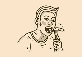 Vintage Illustration des Mannes, der Wurst isst vektor