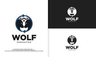 Zwillingswolf-Logo, Gebäuderenovierungslogo vektor