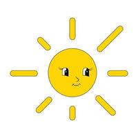eine gelbe Sonne mit fröhlichem Gesicht. Kinderillustration vektor