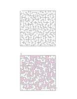 de fyrkant labyrint har ett ingång och ett utgång. labyrint med de svar, de väg av textavsnitt vektor