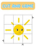 schneiden und kleben sonne. pädagogisches kinderspiel, druckbares arbeitsblatt.puzzles mit sonne vektor