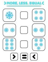 jämföra de siffra av snöflingor. skriva de tecken Mer , mindre, likvärdig. undervisning barn. utbildning för dagis vektor