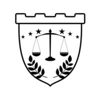 Erstaunliches Gesetz oder Gerechtigkeit mit Skala und Blattbild Grafik Symbol Logo Design abstraktes Konzept Vektor Stock. kann als Symbol im Zusammenhang mit Gericht verwendet werden